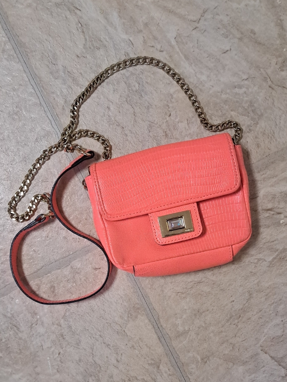 Bright Orange / Coral Textured Juicy Couture Crossbody Bag with Gold Chain Strap